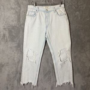 Free People We The Free Maggie Crop Jeans Sz 29 Lt Blue Distressed Raw Hem Boho